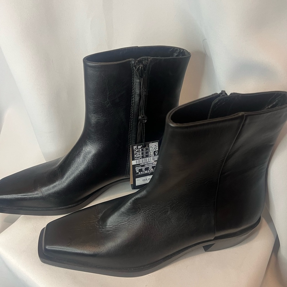 NWT Massimo Dutti Heeled Square-toe Ankle Boots In Black 1130 7.5 medium - Picture 11 of 11